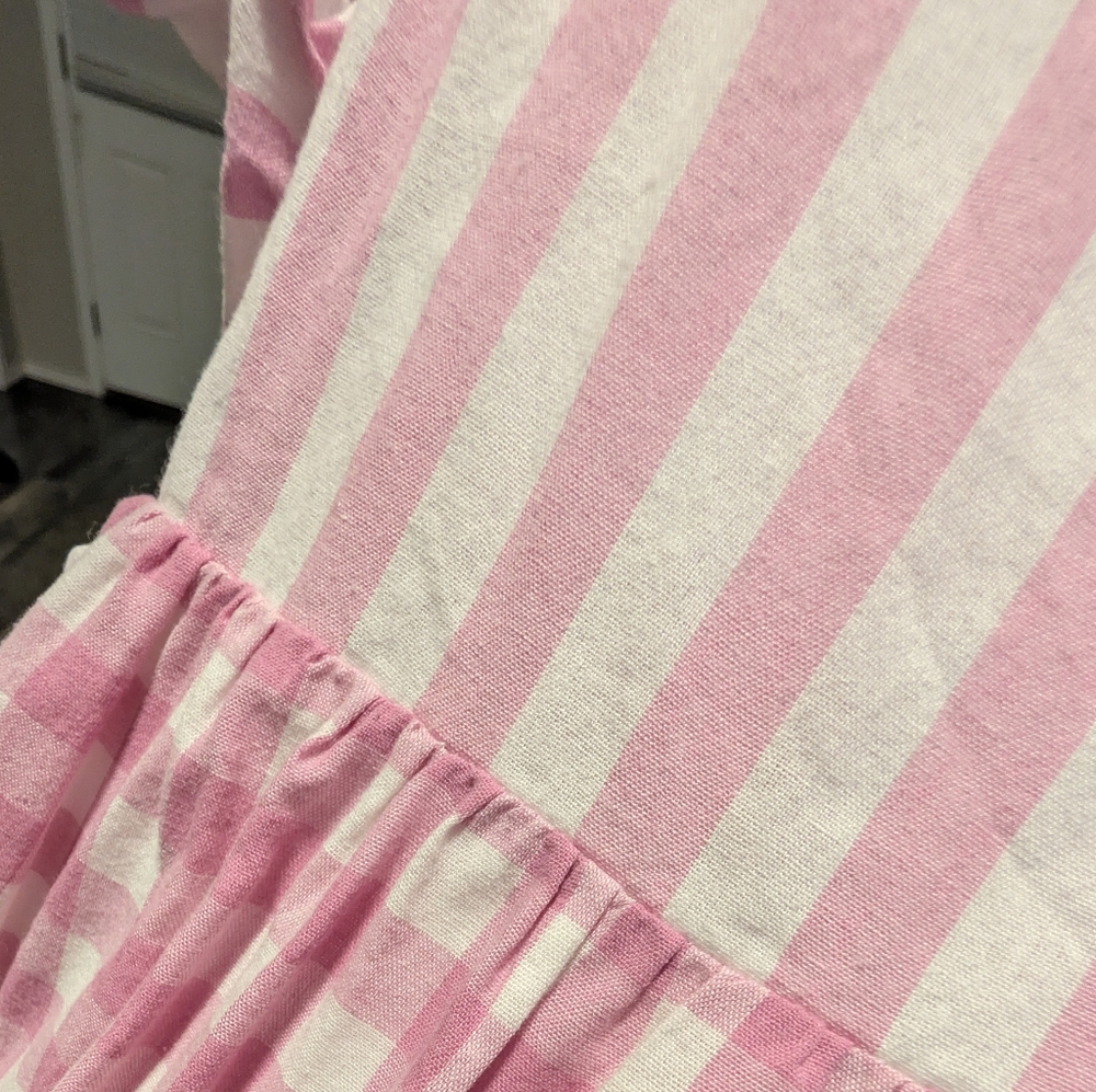 Entro Pink Mixed Stripe Gingham Tiered Flutter Sleeve Dress Small Romantic - Picture 8 of 10